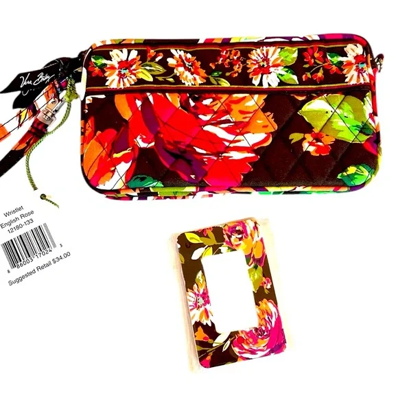 Vera Bradley NWT "English Rose" Zip Top Wristlet & Matching Magnifier Card - Picture 1 of 15